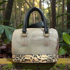 Furla Candy Leopard Print Satchel in Cream and Black